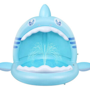 Alberca Hinchable Infantil Tiburón Con Toldo Y Pulverizador Azul