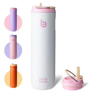 Botella De Agua Aislada 700ml Con Popote Y Asa Nieve Rosa