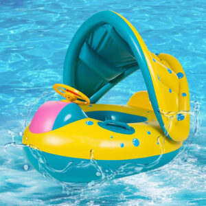 Flotador Inflable Para Niños Azul Con Toldo Extraíble 200 Kg Azul