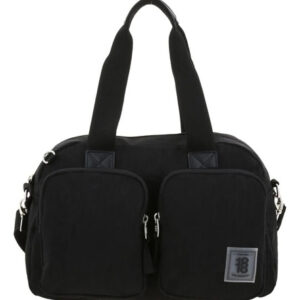 Bolso De Mano Negro Rectangular Con Asa Larga Ajustable Negro Diseño De La Tela Acabado De Los Herrajes Color De La Correa De Hombro