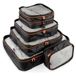 Set De 5 Organizadores De Viaje Maleta Negro Naranja Ventila Negro Con Naranja