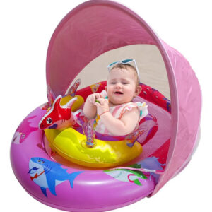 Flotador Inflable Para Piscina De Bebé Rosa Con Toldo Y Jugu Rosa/amarillo