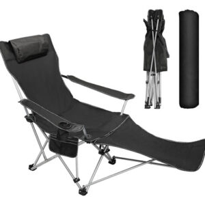 Silla Reclinable Plegable Con Reposapiés Para Camping Playa Negro-1