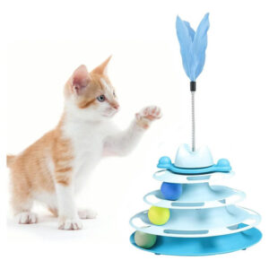 Juguete Interactivo Para Gatos Plato Giratorio Con Bolas Col Azul