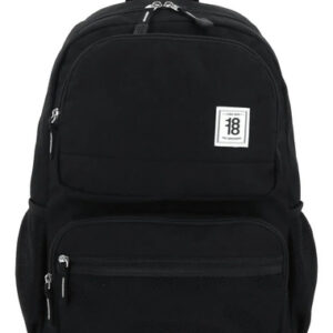 Mochila Grande Unisex Negra Con Amplio Compartimento Y Bolsi Negro Diseño De La Tela