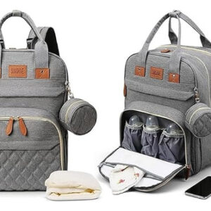 Mochila Multifuncional Para Pañales Con Cuna Impermeabl Gris Gris Lisa