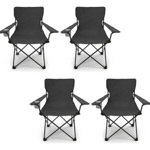 Silla Plegable Para Camping Set De 4 Lona Ergonomica Negra Negro