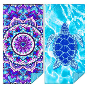 Toallas De Playa Microfibra 2 Piezas Xl 180x90cm Sin Arena Tortuga Azul Y Mandala Nombre Del Diseño