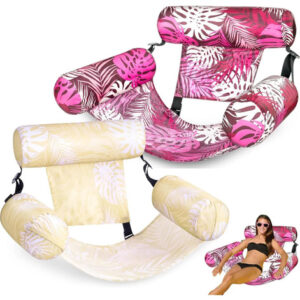 Flotadores Inflables Para Piscina Adultos Hamaca De Agua 2pc Hojas Tropicales(blanco + Rosa)