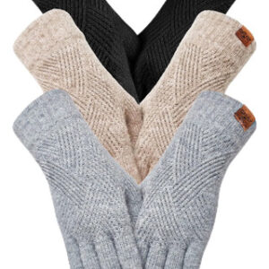 Guantes De Invierno Para Mujer Con Táctil 3 Dedos Cálidos 3 Negro+gris Claro+caqui Talla Diseño De La Tela