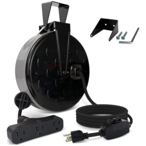 Carrete De Cable De Extensión Retráctil 9 M Con 3 Tomas 10 A Gris Y Negro