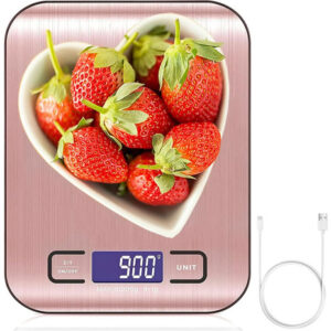 Báscula Cocina Digital Usb Recargable Acero Inoxidable 10kg Oro Rosa 0 G