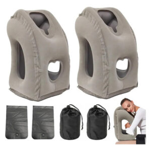 Almohada De Viaje Inflable 2 Piezas Gris Cómoda Y Ergonómica Gris Diseño De La Tela