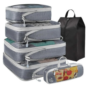 Juego De 6 Bolsas Organizadoras De Compresión Gris Portátil Gris