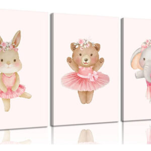 Arte De Pared Animales Ballet 3 Piezas Decoración Guardería