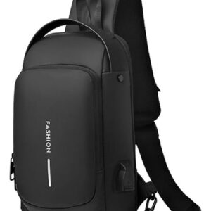 Mochila Cruzada Impermeable Antirrobo Con Puerto Usb Negra Negro Diseño De La Tela