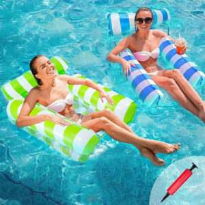 Hamacas Inflables Para Piscina 4 En 1 Con Bomba De Aire 2 Válvulas(azul Claro Y Verde)