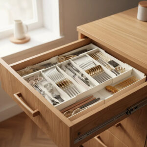 Organizador De Cubiertos Expandible Blanco Para Cajones De C Blanco