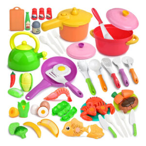 Juego De Cocina De Juguete 66 Piezas Utensilios Y Comida 3 A Orange