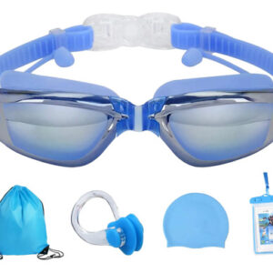 Gafas De Natación Ajustables Antivaho Con Tapones Y Gorro Azul
