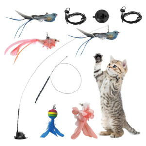 Juguetes Para Gatos Set Interactivo 4 Piezas Con Campanas Azul