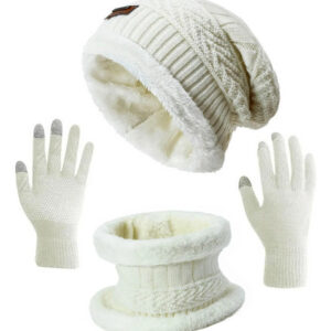 Boina Blanca Con Bufanda Y Guantes Acrílicos Para Invierno _sombrero+bufanda+guantes (blanco) Talla Diseño De La Tela