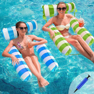 Hamaca Inflable 2 Piezas Para Piscina Azul Verde 4 En 1 Azul Y Verde