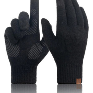 Guantes De Invierno De Lana Merina Táctiles Antideslizantes Negro Talla