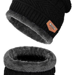 Conjunto Gorro Y Bufanda Invierno Tejido Negro Unisex 2023 01 Negro Talla Diseño De La Tela