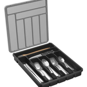Caja Organizadora De Cubiertos 7 Compartimentos Con Tapa Neg Negro