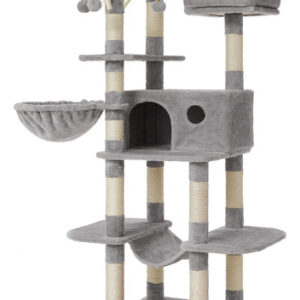 Árbol Para Gatos Grande 164 Cm Con Hamaca Y Cueva Gris Claro Gris Claro