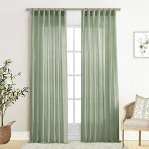 Cortinas De Lino Verde Salvia 244 Cm Para Sala Y Recámara Eucalipto