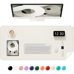 Alfombrilla De Escritorio 90 X 43 Cm Cuero Pu Antideslizante Marfil Blanco Diseño Impreso