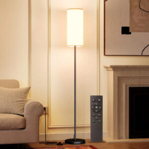 Lámpara De Pie Led Regulable Con Control Remoto Y Foco 12w Lino/blanco Color De La Estructura