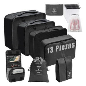 Juego De 13 Piezas Organizadores De Viaje Negro 40x30x12 Cm Negro