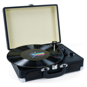 Tornamesa Portatil 3 Velocidades Con Altavoces Y Rca, Negra Negro