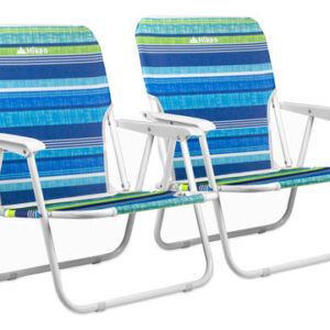 Silla Plegable Para Playa Portátil Con Reposabrazos 2 Pz, Correa Para Transportar, Con Asiento Y Respaldo De Lona, Bolsa De Almacenamiento En Respaldo Azul