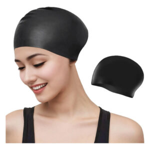 Gorro De Natación De Silicona Negro Para Pelo Largo Grande Negro Diseño De La Tela Talla