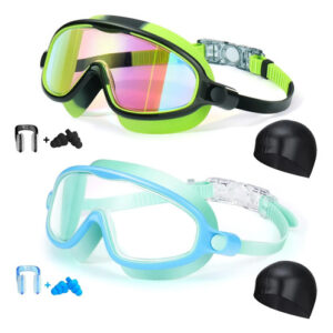 Juego De Gafas De Natación 2 Piezas Con Protección Uv Y Gorr Verde Deslumbrante + Azul