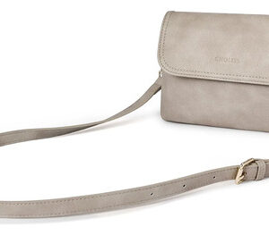 Bolso Cruzado Pequeño Gris De Piel Vegana Para Mujer Gris Diseño De La Tela Acabado De Los Herrajes Color De La Correa De Hombro