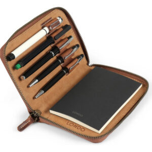 Padfolio De Piel Auténtica Canela Con Soporte Para Lápices 1 Canela Diseño De La Tela