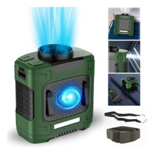 Ventilador De Cintura Recargable 10000mah Con Linterna Led Verde