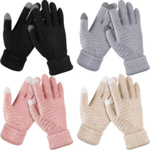 Guantes De Invierno Para Mujer Táctiles Forro Polar 4 Pares Negro, Gris, Rosa, Beige Talla Diseño De La Tela