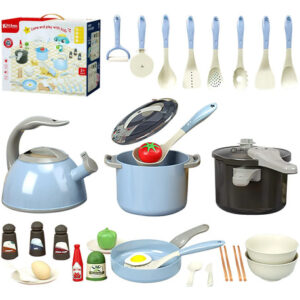 Juego De Cocina Para Niños 32 Unidades Utensilios Y Comidas Azul