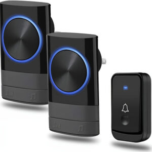 Timbre Inalámbrico Impermeable Con 45 Melodías Y Led Negro