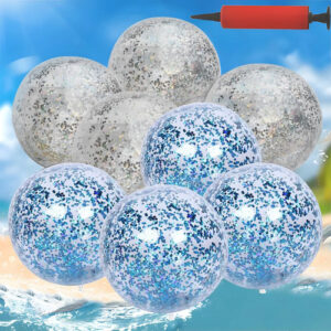 8 Pelotas Inflables De Playa De 40 Cm Con Purpurina Y Inflad 4 Azul+4 Plata Nombre Del Diseño