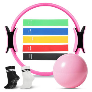 Kit De Pilates En Casa Aro 38cm 5 Bandas Bola Y Calcetines R Rosa