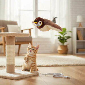Juguete Interactivo Para Gatos Simulación De Pájaro Aleteand Marrón