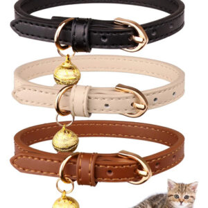 Juego De 3 Collares De Piel Para Gatos Con Campana Xs Marrón Nombre Del Diseño Tamaño Del Collar