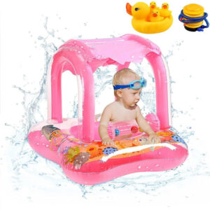 Flotador Inflable Rosa Para Niño Con Parasol Y Bomba Manual Rosa